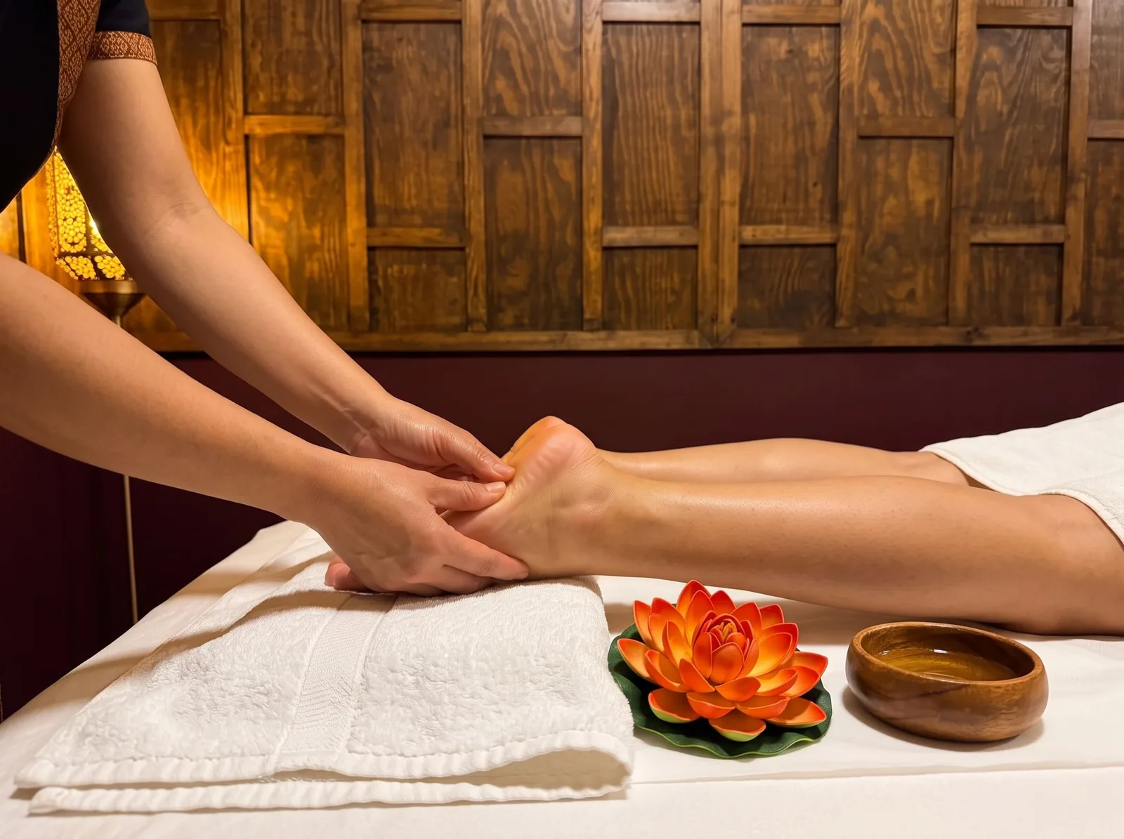 Foot massage at BANN Thaimassage in Basel Foot massage in Basel: a therapist's thumbs working on the sole of the foot